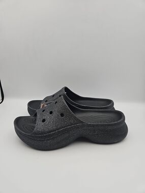 CROCS Black Glitter Platform Slide Mules